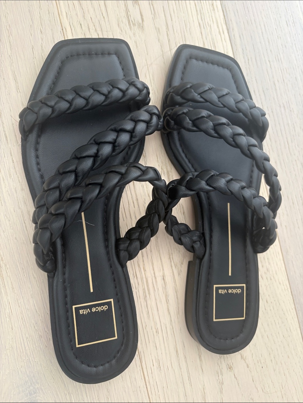 Dolce Vita Black Braided Triple-Strap Slide Sandals